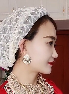 新款纱巾款帽子回族头巾薄款方便套头盖头女百搭休闲发箍帽发卡帽
