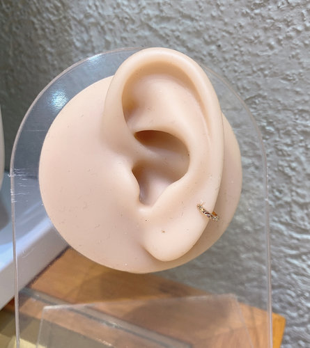 18K玫瑰金耳环 K金耳扣 耳骨环 耳边环 迷你小耳圈车花面闪亮钻石 - 图2