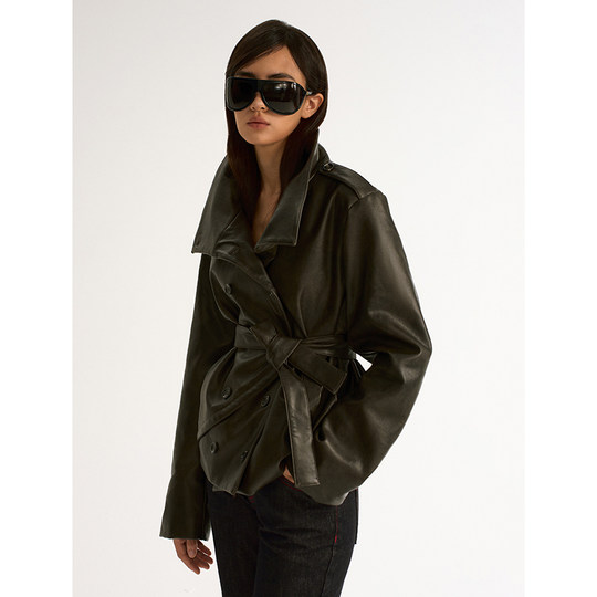 ANTIATAG 复古冷调双排扣廓形秋冬皮衣外套