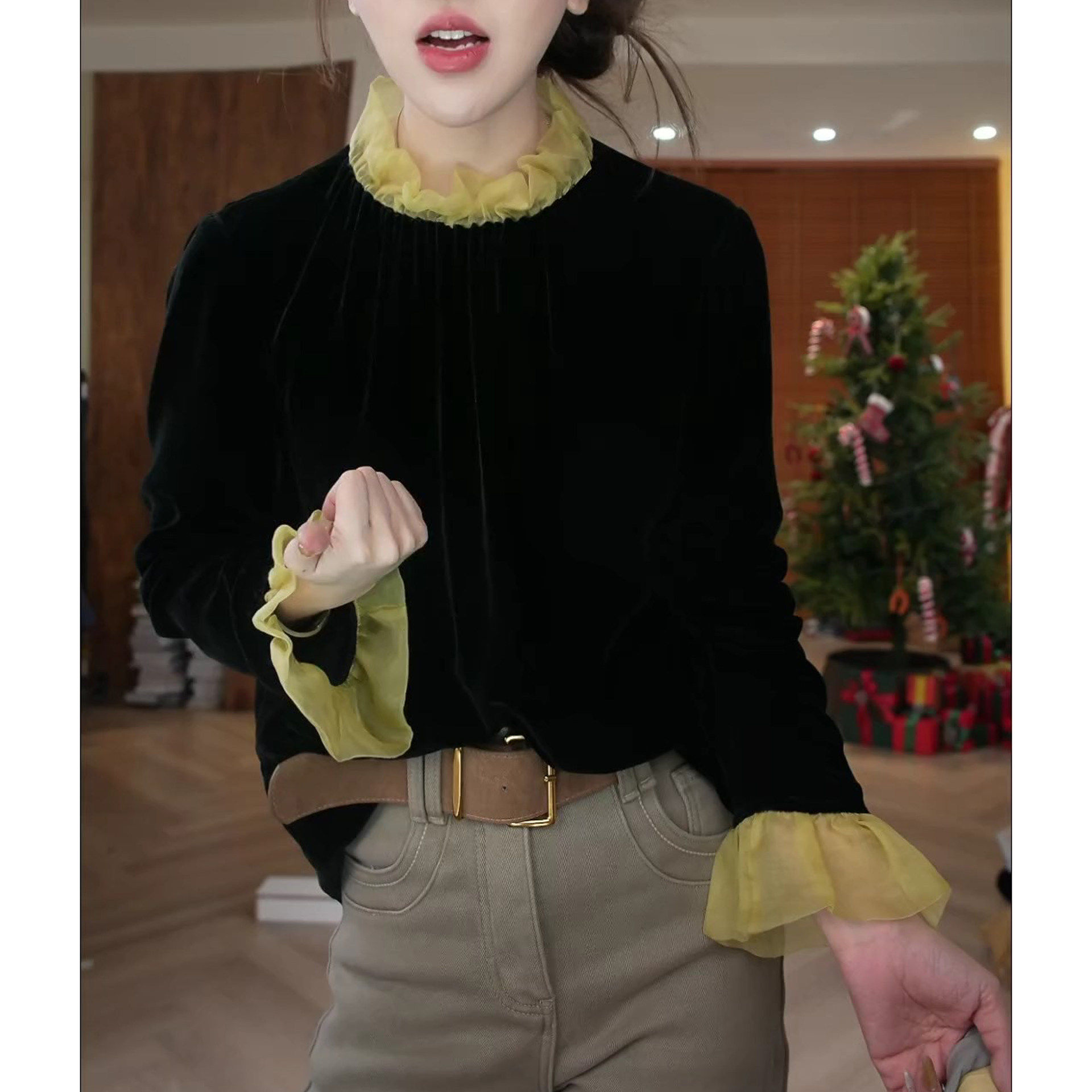 2026春季新款休闲百搭显瘦T恤上衣女时尚洋气拼接设计喇叭袖小衫,淘宝优惠券,粉丝福利购,淘宝优惠卷