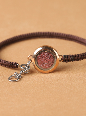 原矿朱砂颗粒不锈钢嘎乌盒脚链