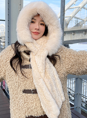 男女通用獭兔毛配狐狸毛风雪帽