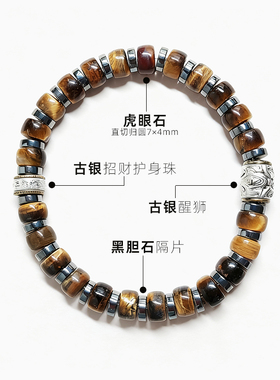 向内天然黄虎眼石直切归圆手链