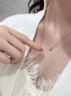 纯银项链首饰设计通体s925银方钻项链百搭套链中性男女明星鼻屎钻