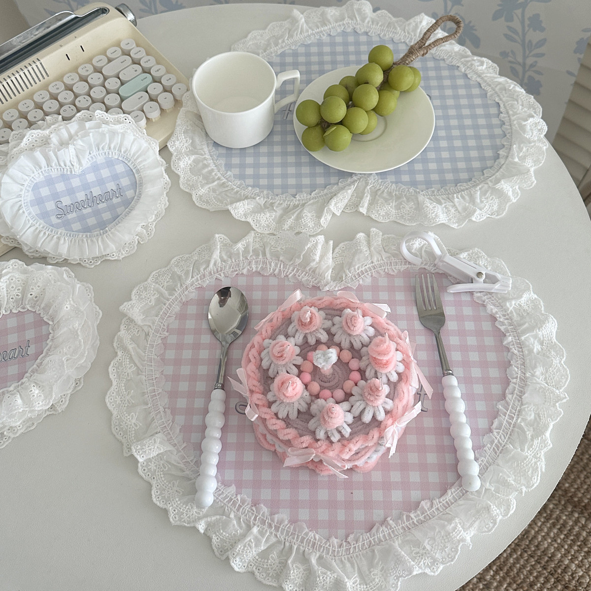 ins少女心花边爱心餐垫隔热垫可爱粉色公主甜美西餐厅桌垫小清新,淘宝优惠券,粉丝福利购,淘宝优惠卷