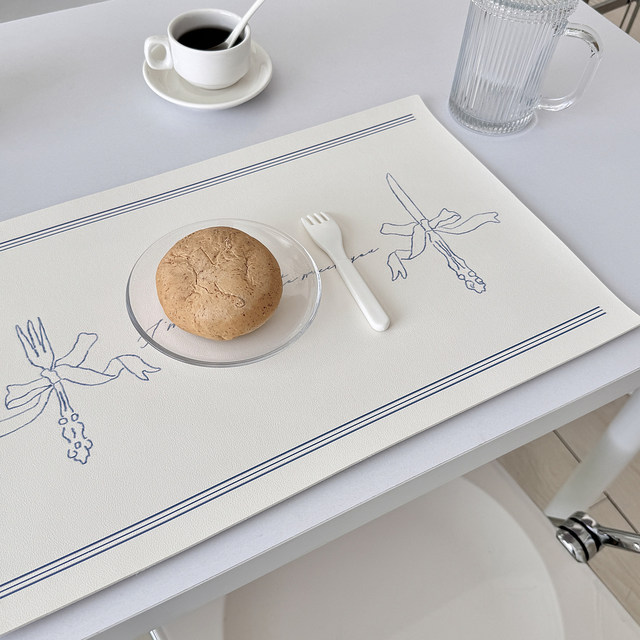 Ins small fresh bow dessert shop milk tea shop placemat waterproof oil-proof heat insulation pad leather tableware pad