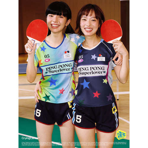 CryingCenter乒乓超级爱好者星星速干训练运动球服短袖女款/童装 - 图0