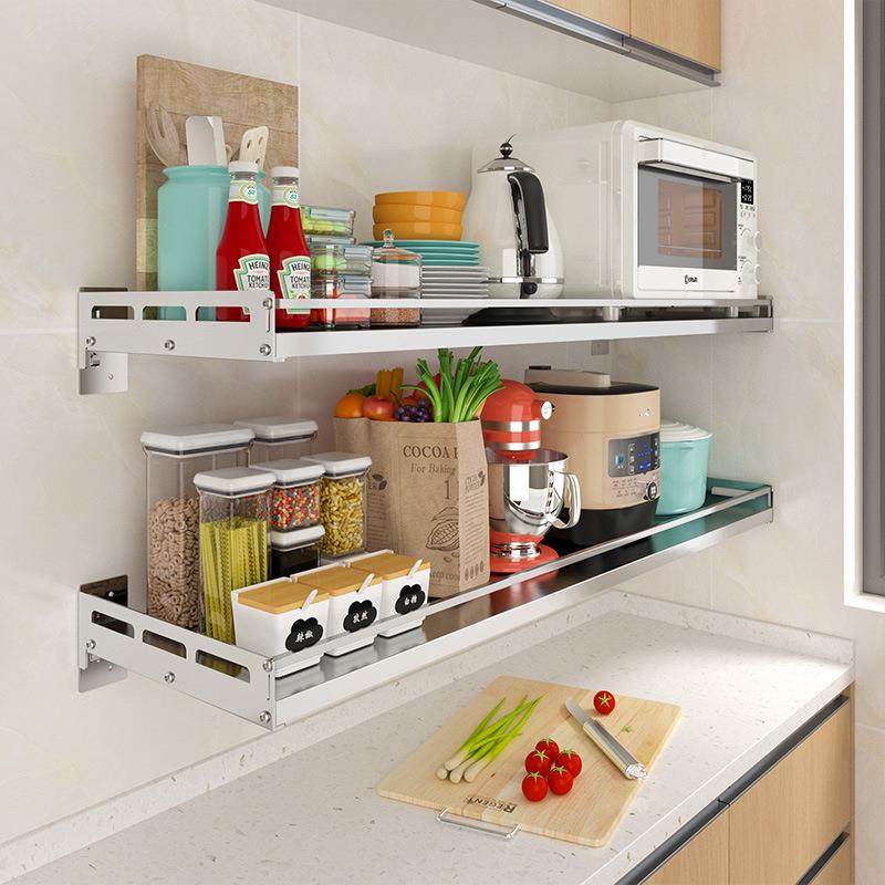 不锈钢壁挂式厨房置物架墙上免打孔微波炉烤箱收纳架子多功能支架,淘宝优惠券,粉丝福利购,淘宝优惠卷