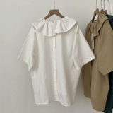 Японская ретро дизайнерская кукла, хлопковая летняя универсальная рубашка, тренд сезона, кукольный воротник, короткий рукав, оверсайз