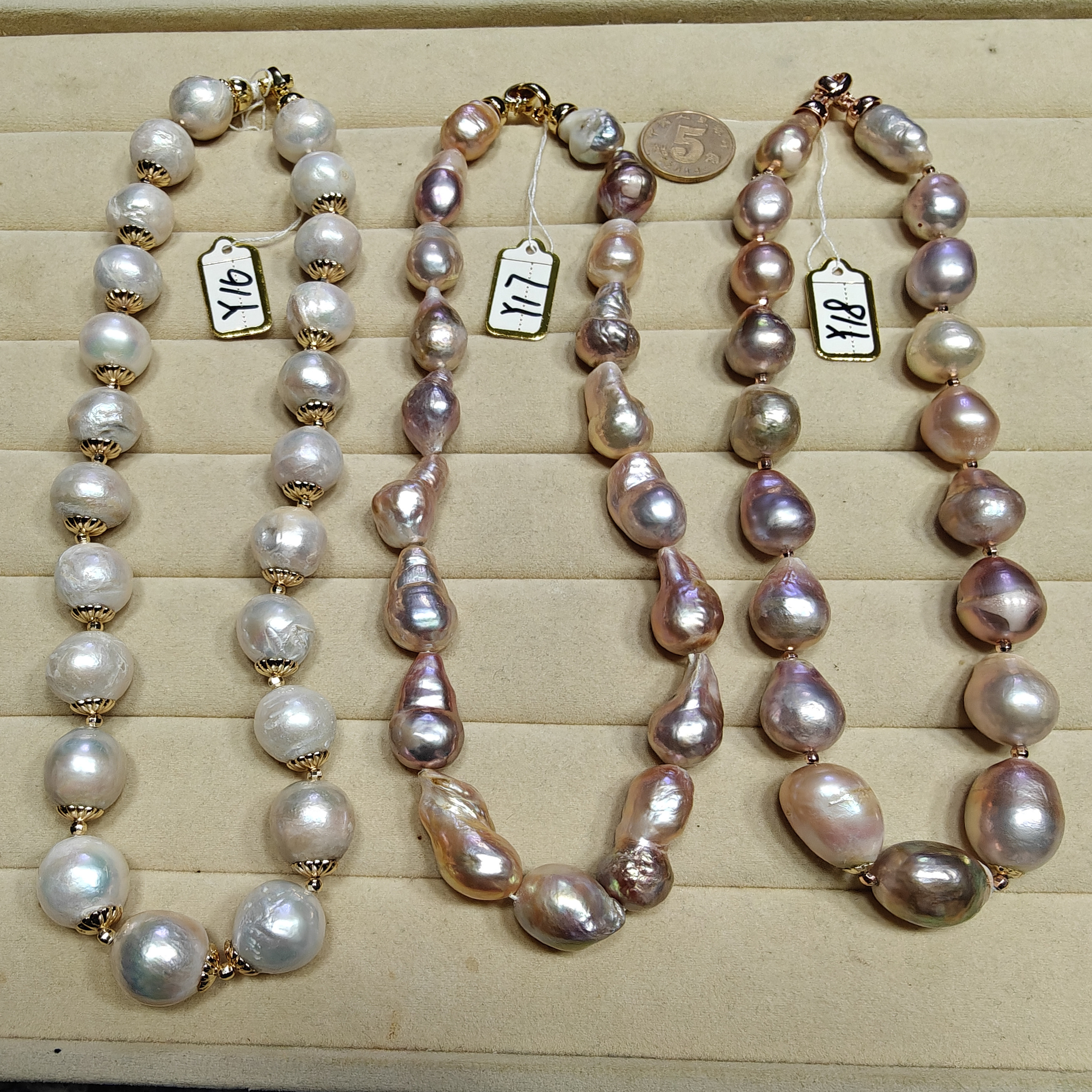 一物一图 清仓 天然混彩珍珠 超大锁骨链 巴洛克皱巴糖果纸项链 - 图1