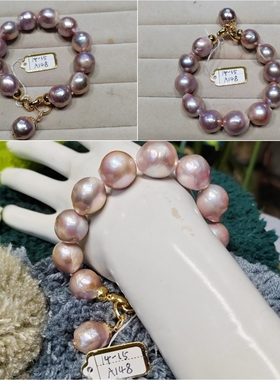 [直播专享]巴洛克皱巴手链大颗异形天然淡水珍珠个性彩色粉紫