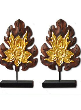 东南亚风菩提叶金箔木雕礼品摆饰