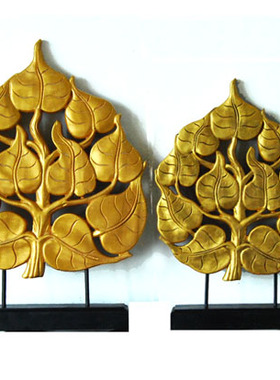 实木雕刻金色菩提树摆件