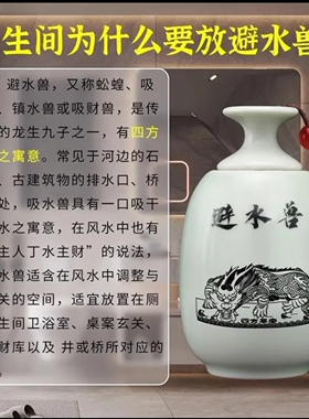避水兽陶瓷瓶荷花鲤鱼装饰摆件