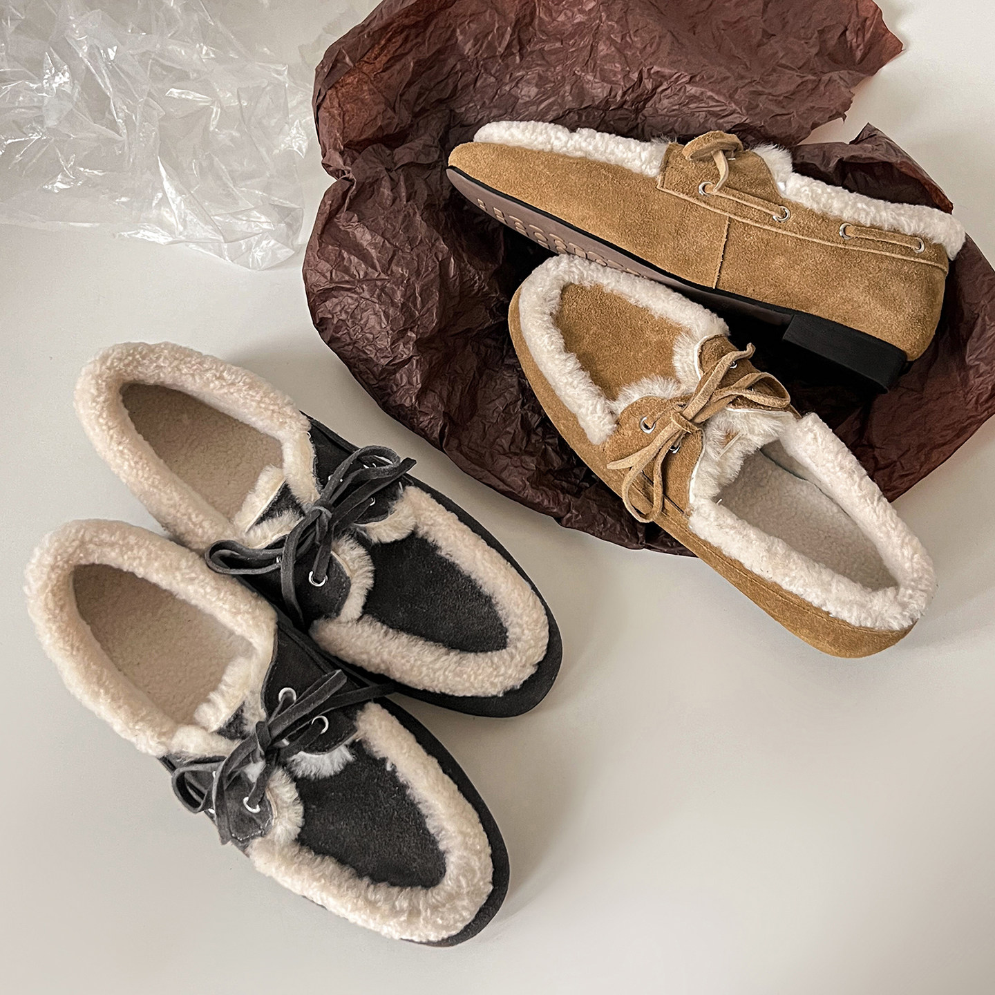 真皮女鞋2025秋冬季新款勃肯鞋加绒保暖毛毛鞋乐福鞋女休闲豆豆鞋,淘宝优惠券,粉丝福利购,淘宝优惠卷