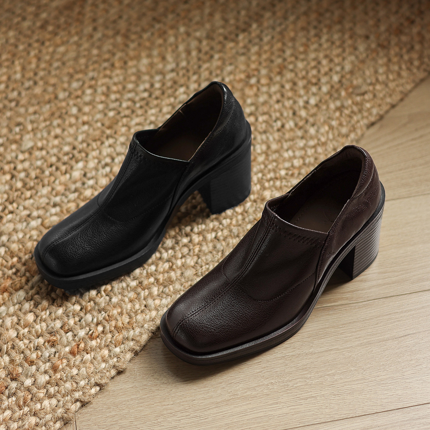 巨软8cm黑色头层羊皮深口圆头小皮鞋厚底粗跟深口单鞋女士高跟鞋,淘宝优惠券,粉丝福利购,淘宝优惠卷