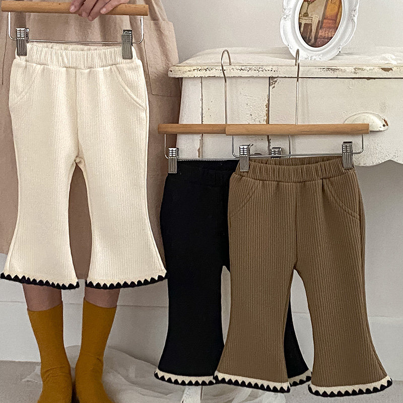 婴儿裤子秋冬一体绒加厚坑条纯棉宝宝长裤保暖纯色女童喇叭裤洋气,淘宝优惠券,粉丝福利购,淘宝优惠卷