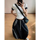 CIZZLEMORE Black Queen cool splicing short-sleeved ສີດຳ ແລະ ສີຂາວ ຈັບຄູ່ຊຸດກະໂປງອອກແບບສະເພາະ