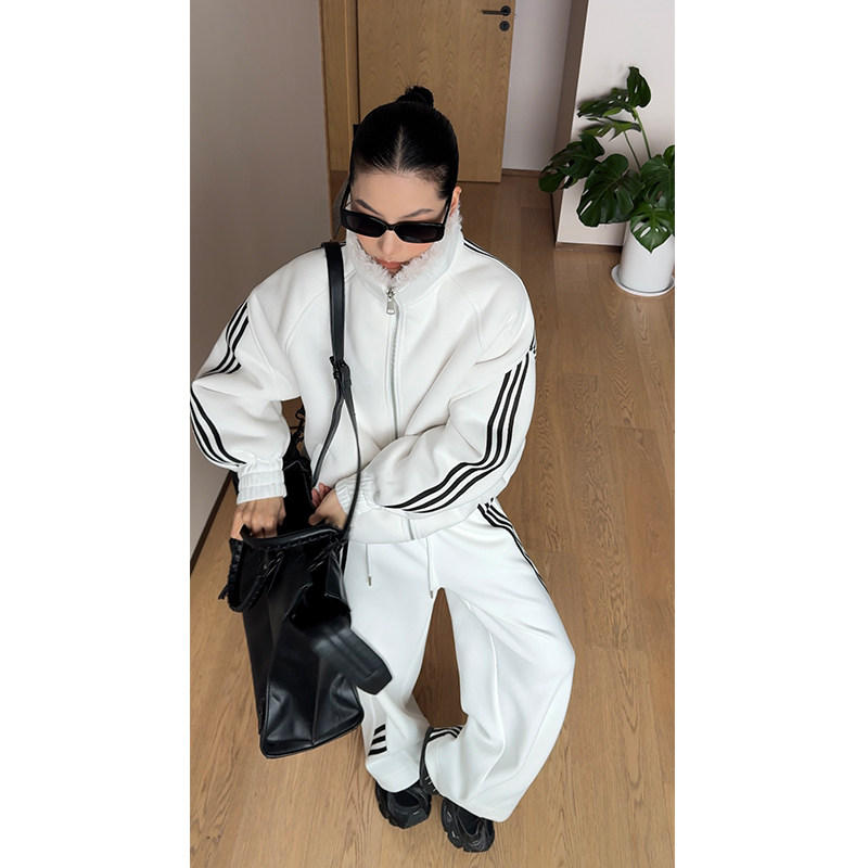 CIZZLEMORE 豆乳羊羔~ 三道杠针织复合保暖运动休闲加绒保暖套装,淘宝优惠券,粉丝福利购,淘宝优惠卷