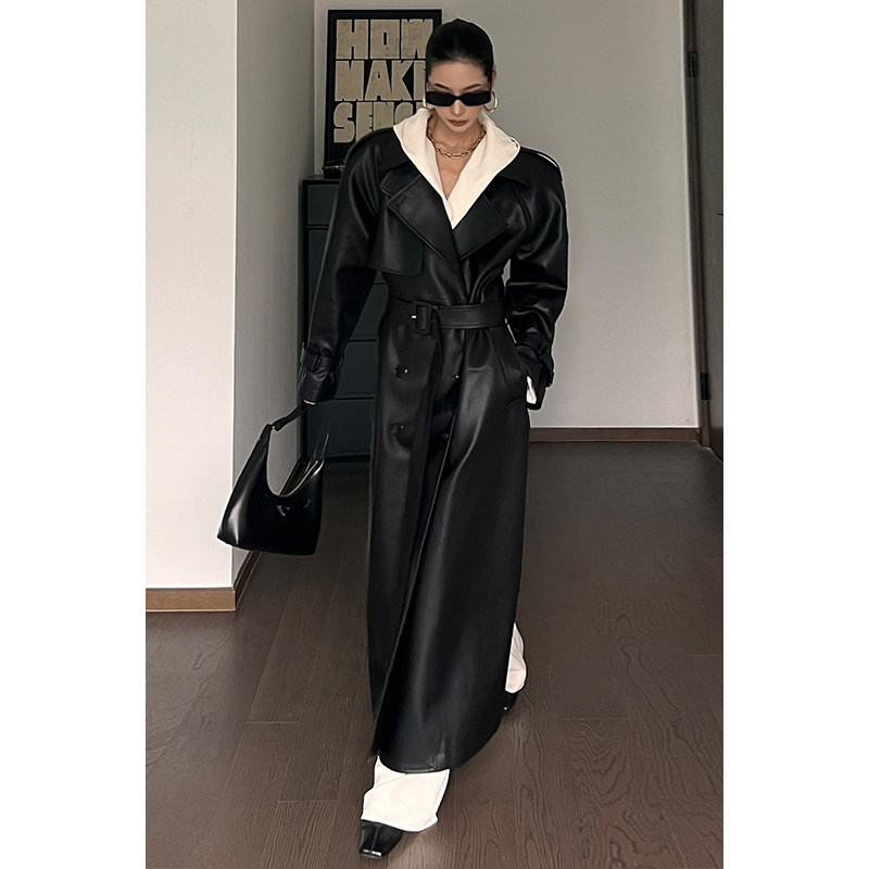 CIZZLEMORE重工皮衣中长款欧美辣妹设计感风衣外套女PU皮过膝大衣,淘宝优惠券,粉丝福利购,淘宝优惠卷