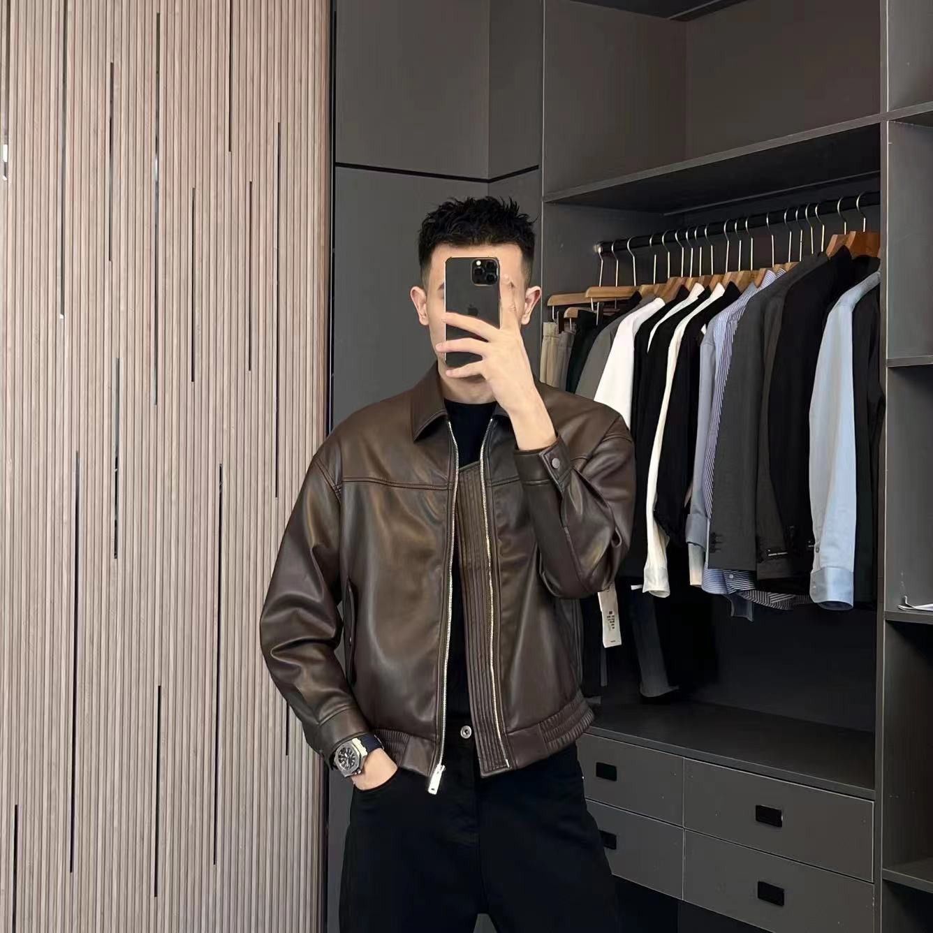 轻熟风皮夹克男春秋季翻领机车服痞帅气外套休闲高品质软皮衣潮牌 - 图1