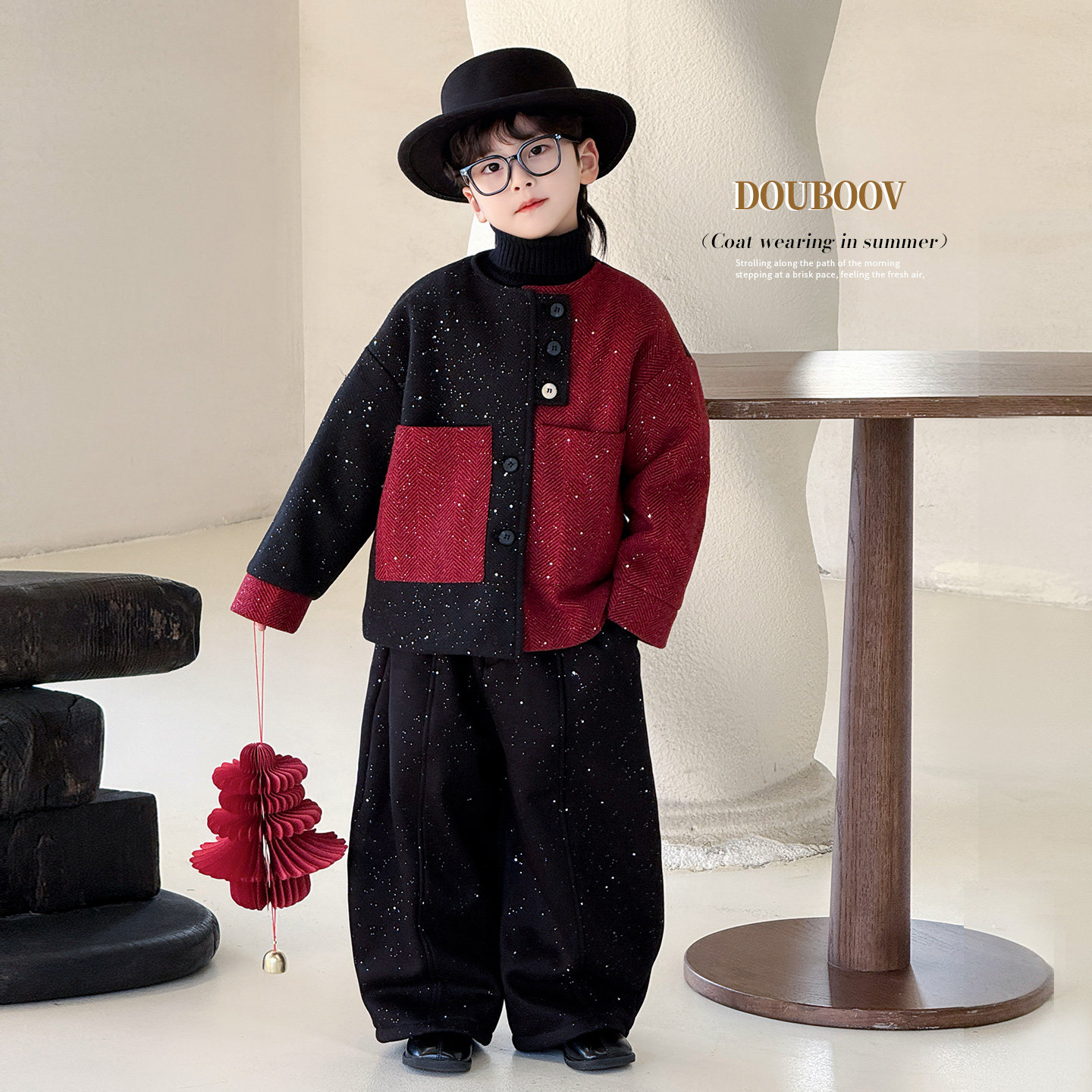 男童小香风亮片外套2025秋冬加厚儿童韩系细闪撞色新年毛呢外套潮,淘宝优惠券,粉丝福利购,淘宝优惠卷