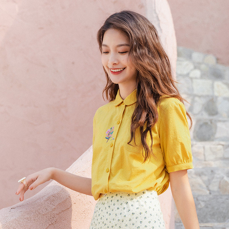 茵曼旗舰店娃娃领2020年新款衬衫 茵曼翰飞衬衫