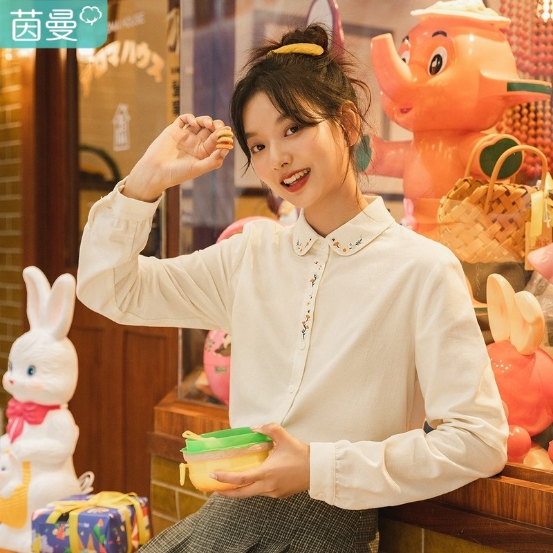 茵曼旗舰店2020新款秋季灯芯绒衬衫 茵曼翰飞衬衫