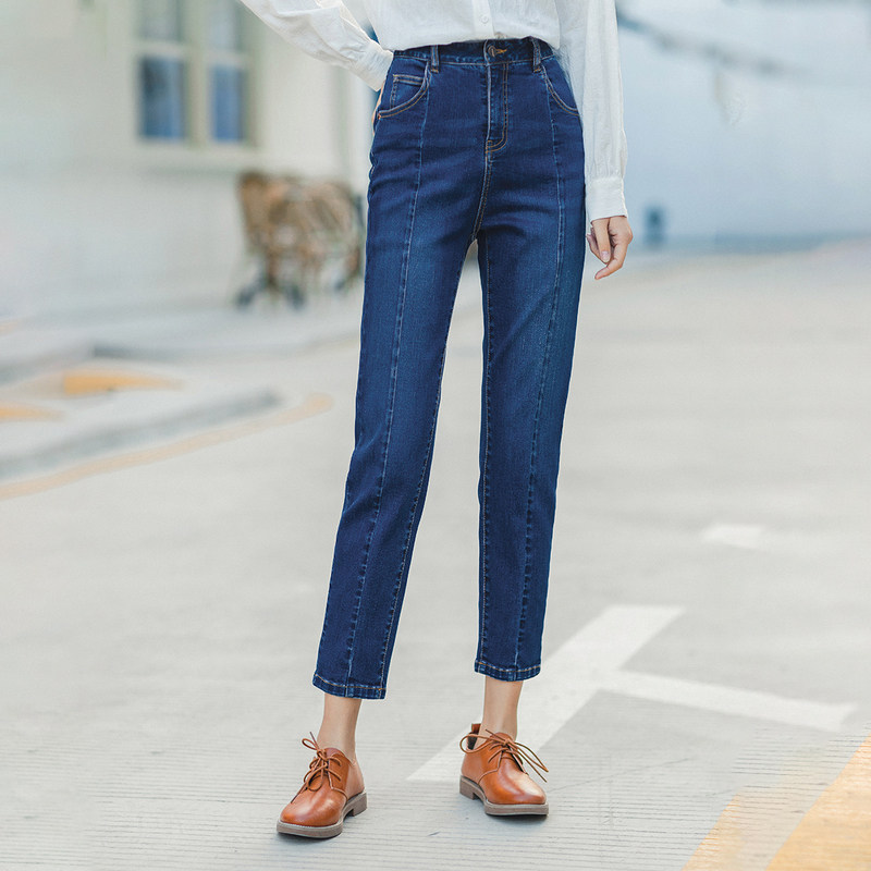 茵曼旗舰店九分2020年秋季牛仔裤 茵曼翰飞牛仔裤