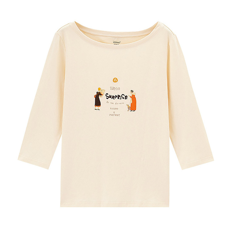 茵曼纯棉七分袖2020年新款潮中t恤 茵曼田田极客T恤