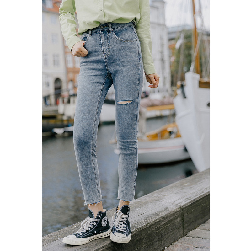  茵曼翰飞牛仔裤