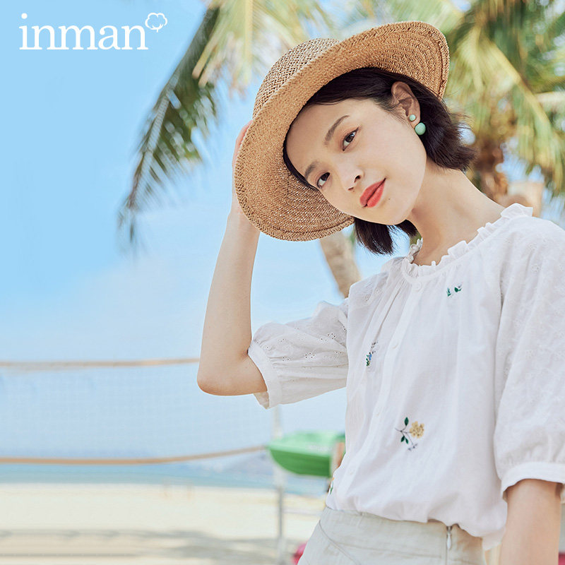 茵曼锁骨蓬蓬袖设计感小众白衬衫 茵曼翰飞衬衫