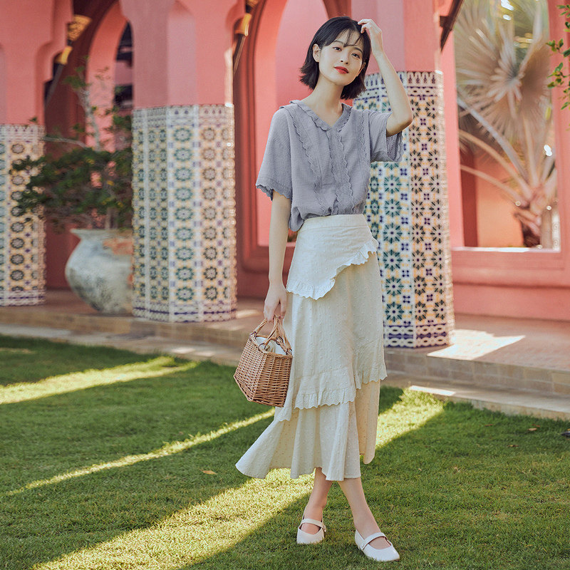 茵曼旗舰店纯棉短袖2023夏季衬衫 茵曼筱茵衬衫