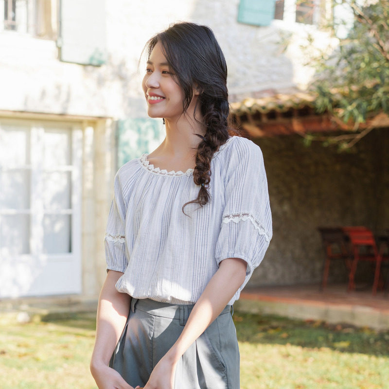 茵曼特价清仓五分袖圆领女2020衬衫 茵曼田田极客衬衫