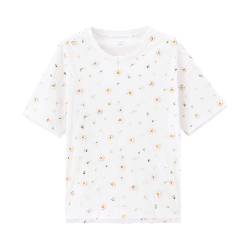 茵曼短袖2020年新款女刺绣宽松t恤 茵曼翰飞T恤