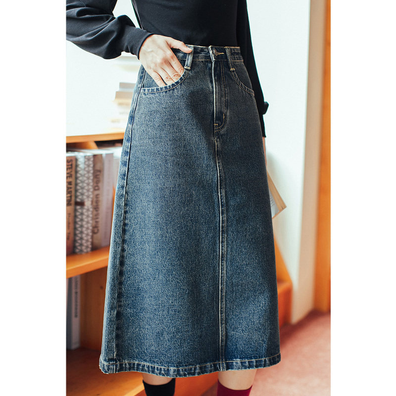 茵曼牛仔2020秋季新款港味包臀裙子 茵曼筱茵半身裙
