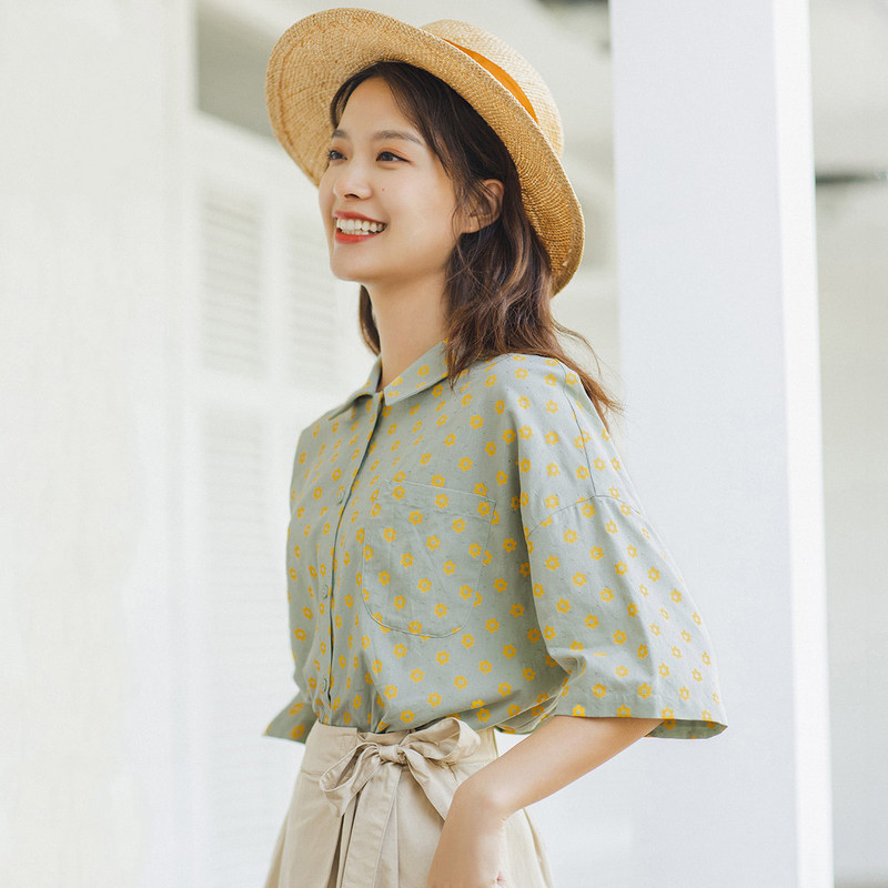 茵曼旗舰店法式小雏菊碎花女士衬衣 茵曼翰飞衬衫