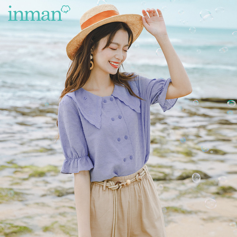 茵曼官方旗舰店夏茵蔓纯棉衬衣衬衫 茵曼翰飞衬衫