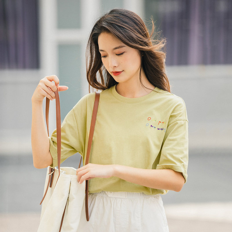 茵曼旗舰店香芋紫色短袖潮宽松t恤 茵曼翰飞T恤