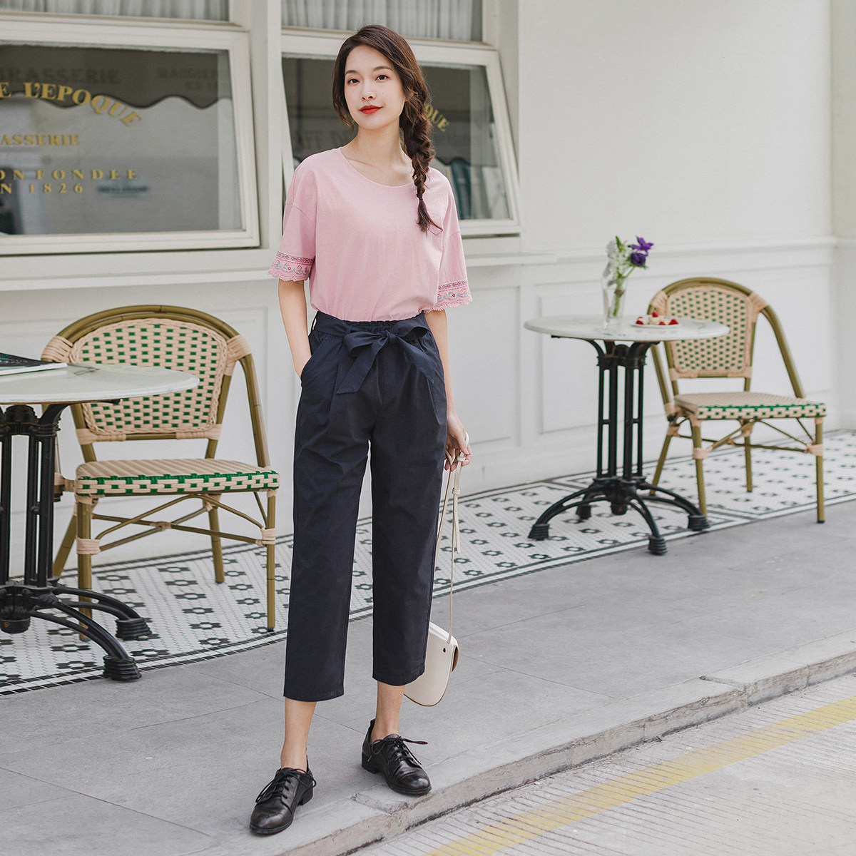 茵曼旗舰店2020哈伦裤纯棉全棉裤子 茵曼翰飞休闲裤