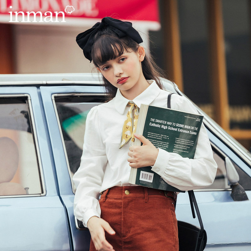 茵曼旗舰店娃娃领森系女士纯棉衬衫 茵曼翰飞衬衫