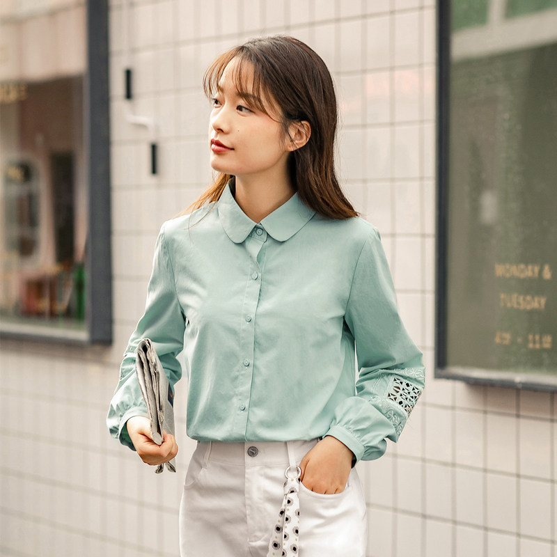 茵曼长袖2020秋装新款日系镂空衬衫 茵曼筱茵衬衫