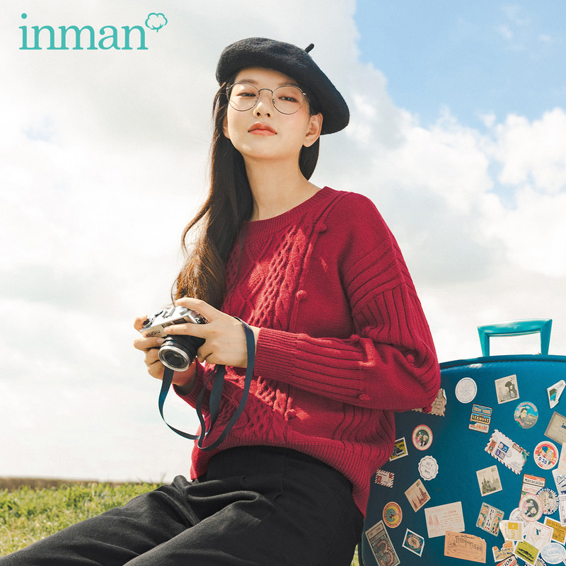 茵曼日系慵懒风车厘子色2020毛衣 茵曼翰飞毛衣