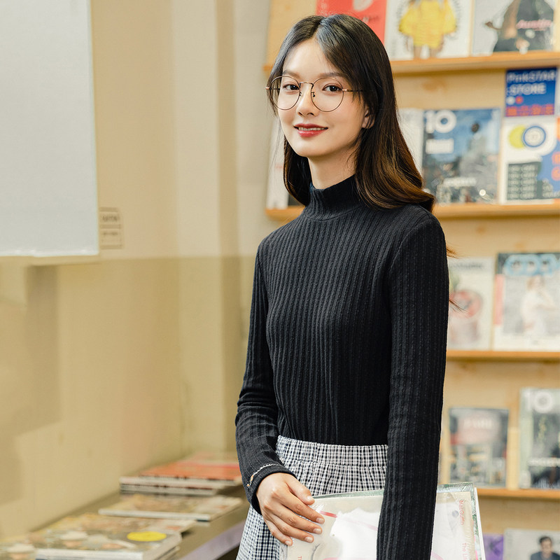 茵曼半高领2020秋冬新款立领打底衫 茵曼筱茵T恤