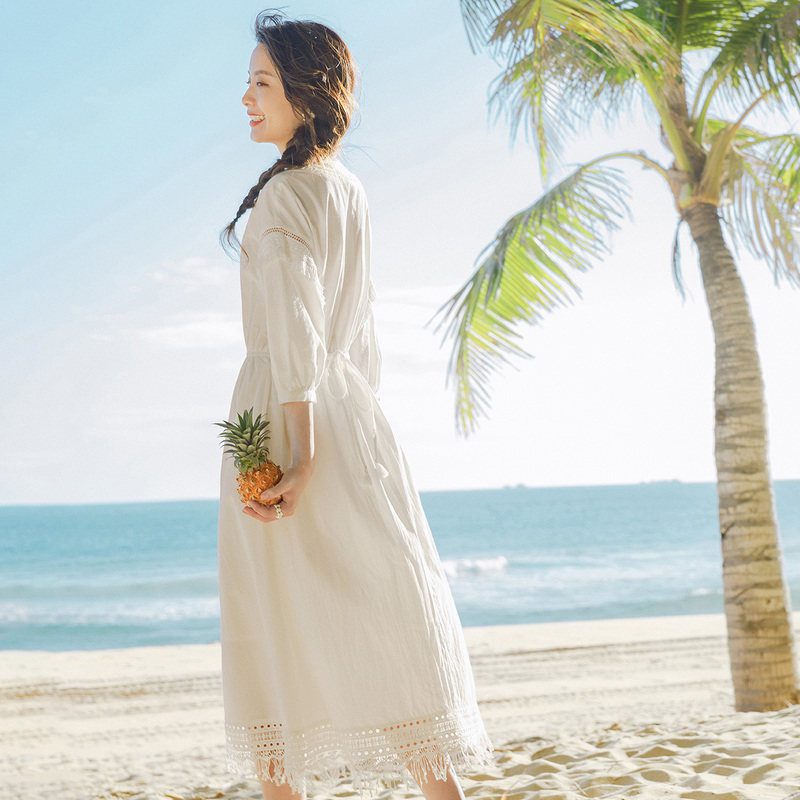 茵曼泡泡袖甜美夏季森系脚踝连衣裙 茵曼翰飞连衣裙