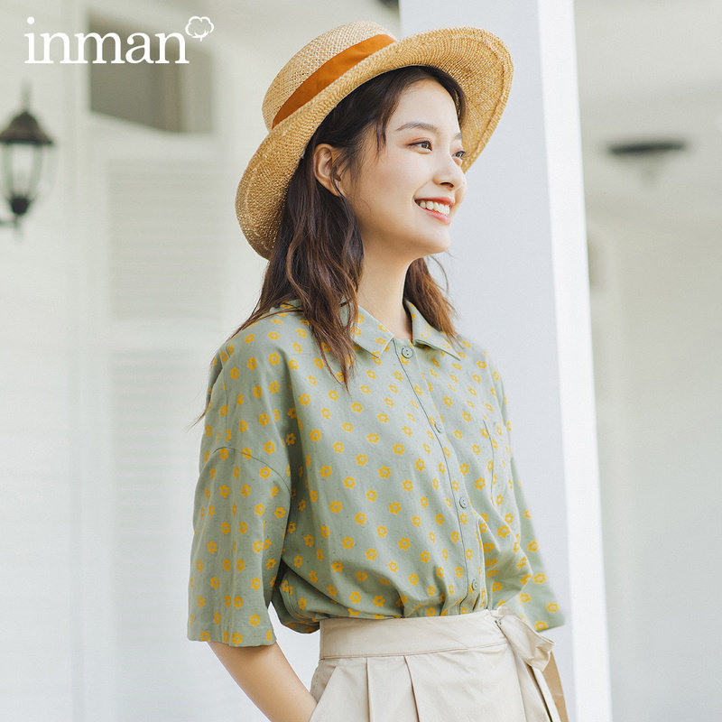 茵曼旗舰店法式小雏菊碎花女士衬衣 茵曼翰飞衬衫