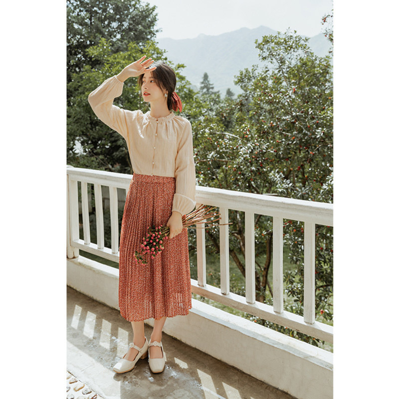 茵曼长袖复古甜美2020早秋新款衬衫 茵曼筱茵衬衫