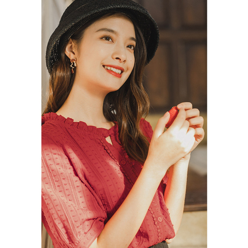 茵曼木耳边女士外穿百搭纯棉白衬衫 茵曼翰飞衬衫