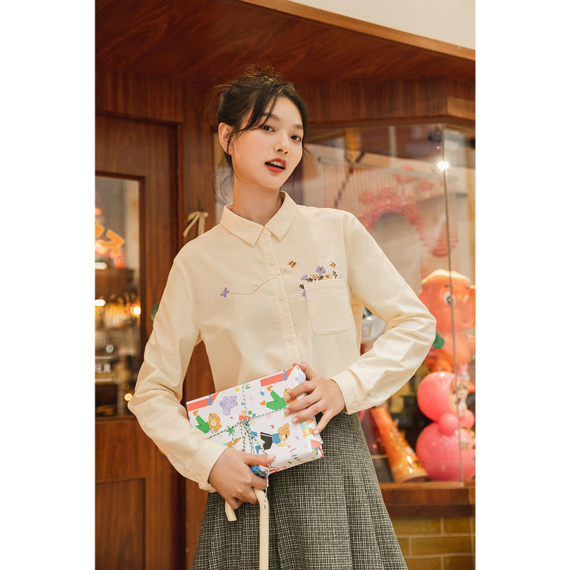 茵曼日系长袖2020年秋季新款衬衫 茵曼田田极客衬衫