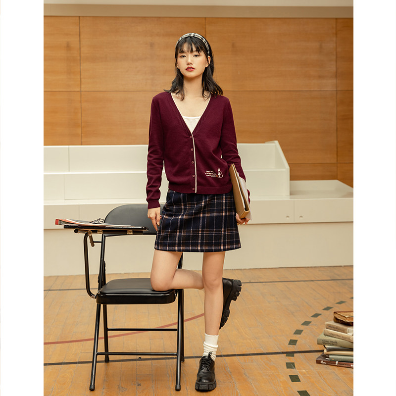 茵曼小个子jk学院风格纹2021半身裙 茵曼筱茵半身裙